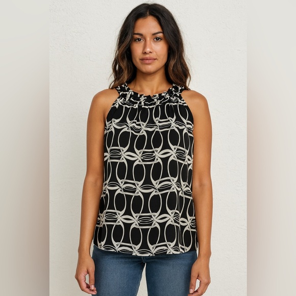 Michael Kors Tops - Michael Michael Kors Silk Blouse Sleeveless Black White Size 8